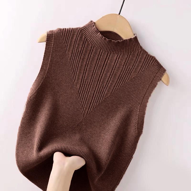 Summer Korean Solid Color Half Turtleneck Sleeveless Casual Knitted Vest For Women