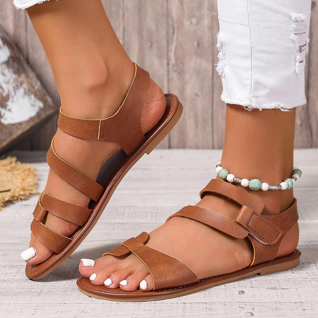 Fashion Large size flat sandals women 2025 new European and American color one word hollow out beach Roman sandals