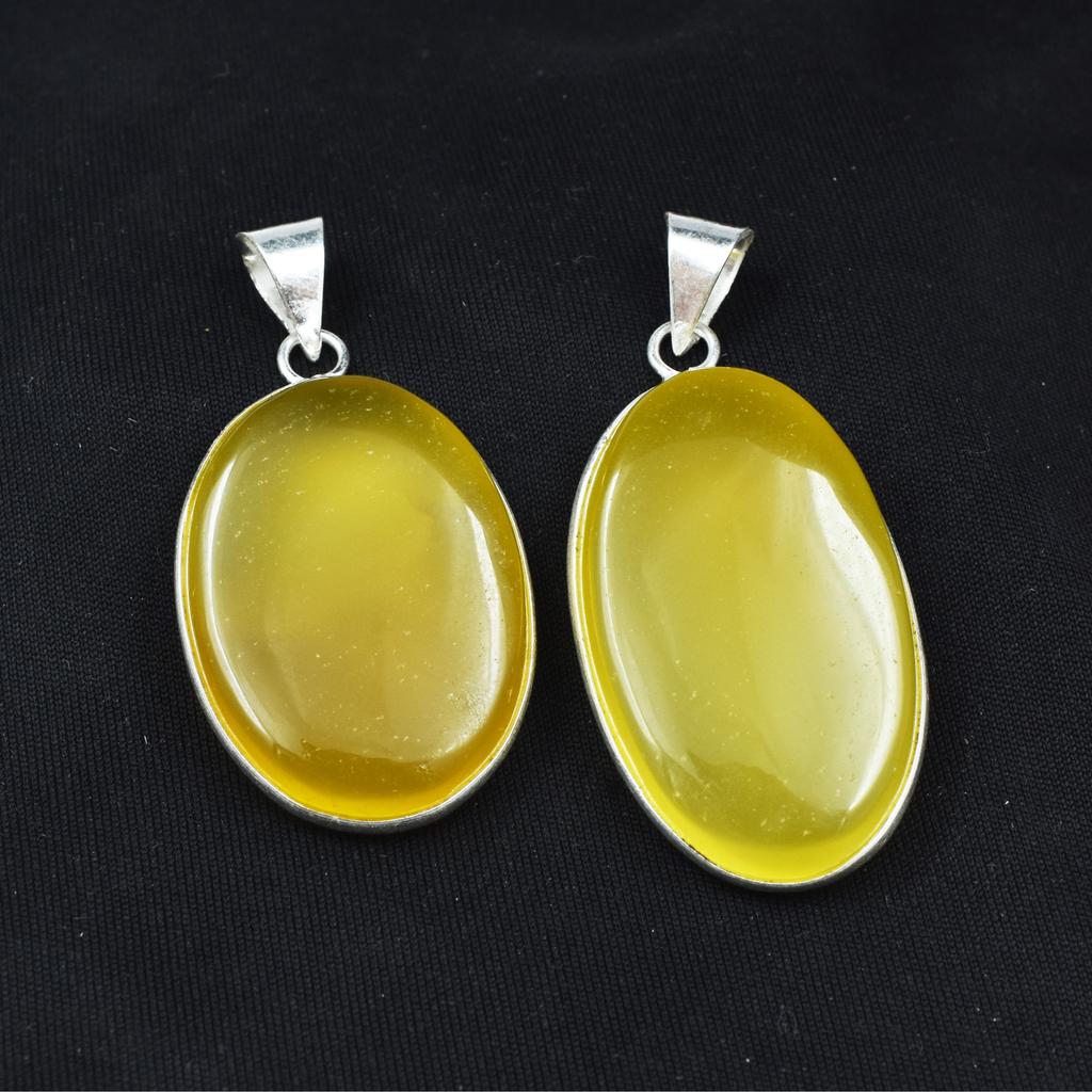 Yellow Onyx Gems Pair 136 Ct Oval Natural Pendant 925 Sterling Silver CERTIFIED Mmyh-327-k