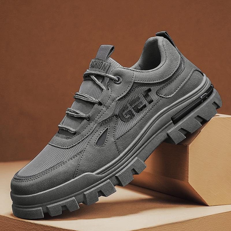 

Autumn new men s breathable casual Martin boots retro leather splicing mesh low-top platform men s shoes 39