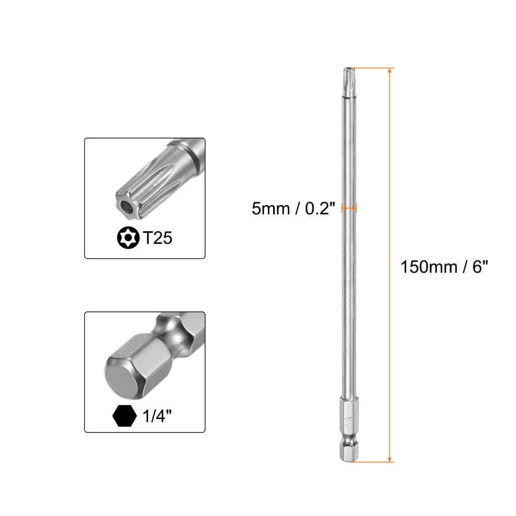 1/2/5pcs Security Torx Bit 1/4" Hex Shank 6" Long T8//T10/T15/T20/T25/T27/T30/T40 Screwdriver Torx Head with Hole