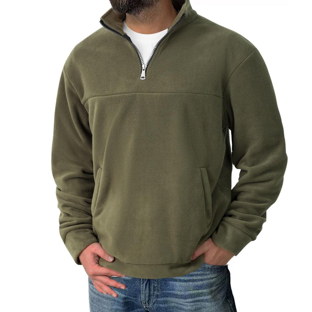 Men's Fleece Half-Zip Pullover Casual Stand Collar Sweatshirt with Side Pockets