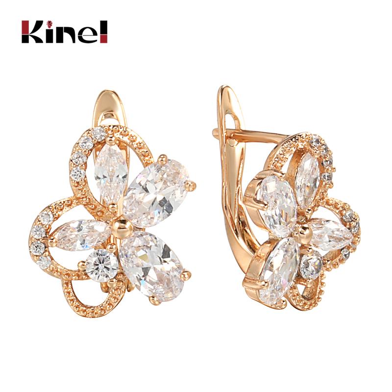 New  Rose Gold Women Earrings Glisten Natural Black Zircon Crystal Flower Earrings High Quality Daily Fine Jewelry