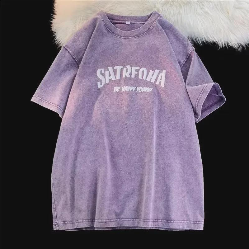 Herren-T-Shirt aus gewaschener amerikanischer Retro-Baumwolle mit kurzen Ärmeln und Rundhalsausschnitt