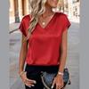 Damen Oberteile Mode Lässig V-Ausschnitt Kurzarm Bluse Business Lässige Oberteile Satin Seide Sommerhemd Arbeits Tuniken Oberteile