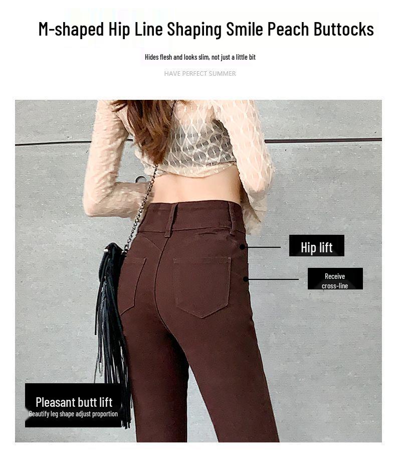 Women's High Waist American Style Brown Flare Jeans, Plus Size, Slimming Bell Bottom - Perfect for 2025 Spring/Autumn Trends.