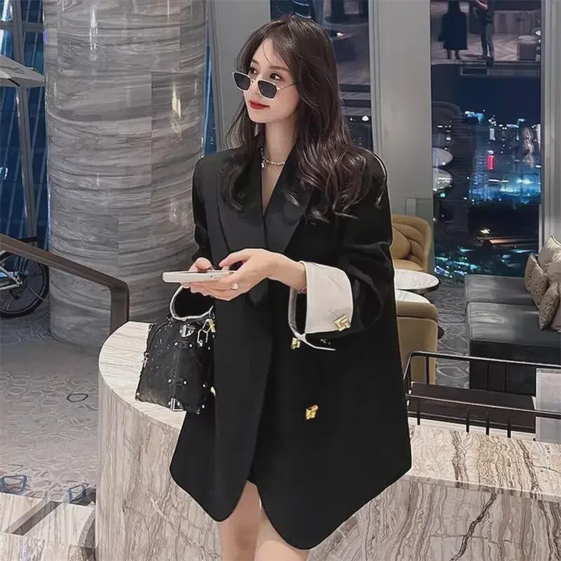 Spring-Autumn 2024 Gold Button One-Size Loose Blazer Jacket
