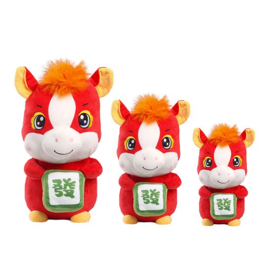 Cute Red Horse Plush Doll Horse Holding Mahjong Ornament Soft Desktop Zodiac Mascot Wealth Attracting Year of Horse Gifts