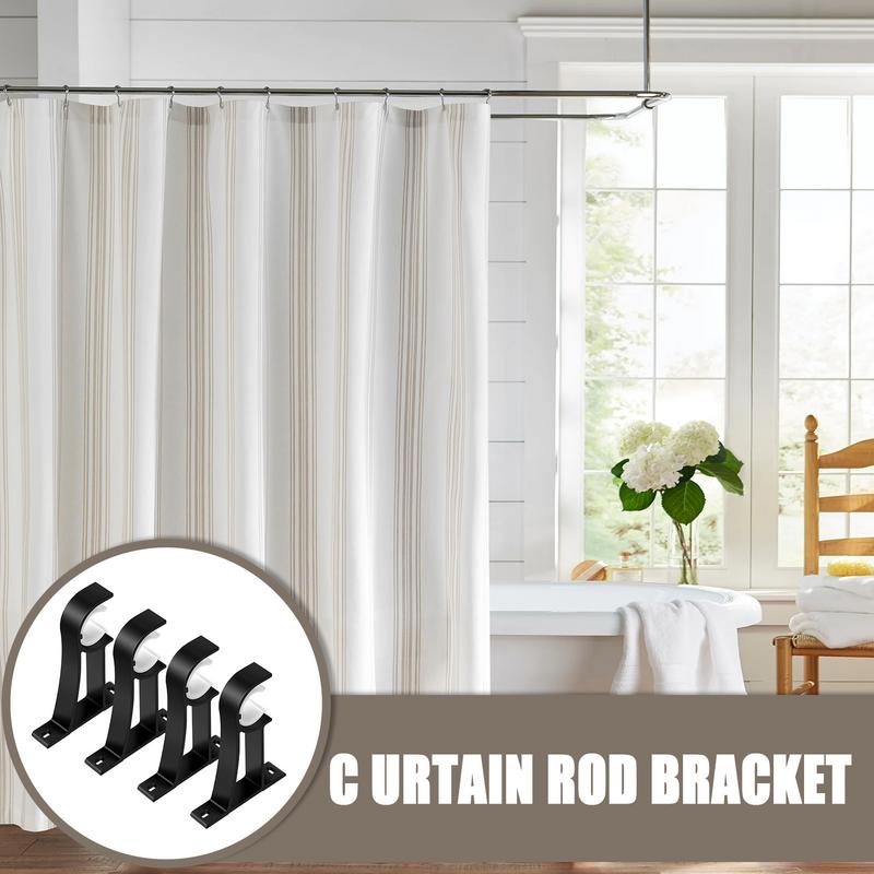 4pcs Curtain Rods Bracket Hanger Hook Rod Support Clamp Crossbar Fixing Clip Wall Hooks Organizer Rails Rack Home Storage