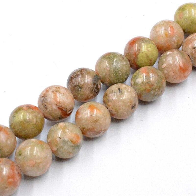 Contas de pedra soltas redondas de pedra unakita 15" encantos para fazer joias 4 6 8 10 12 mm acessórios de moda faça você mesmo