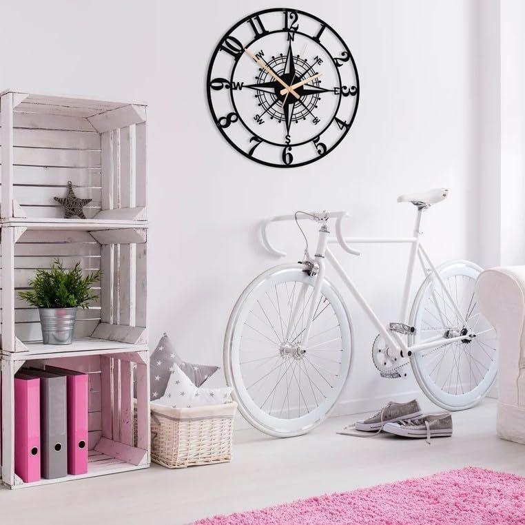 Large World Map Wall Clock, Metal Minimalist Modern Clock, Round Silent Non-Ticking Battery Operated Wall Clocks for Living Room/Home