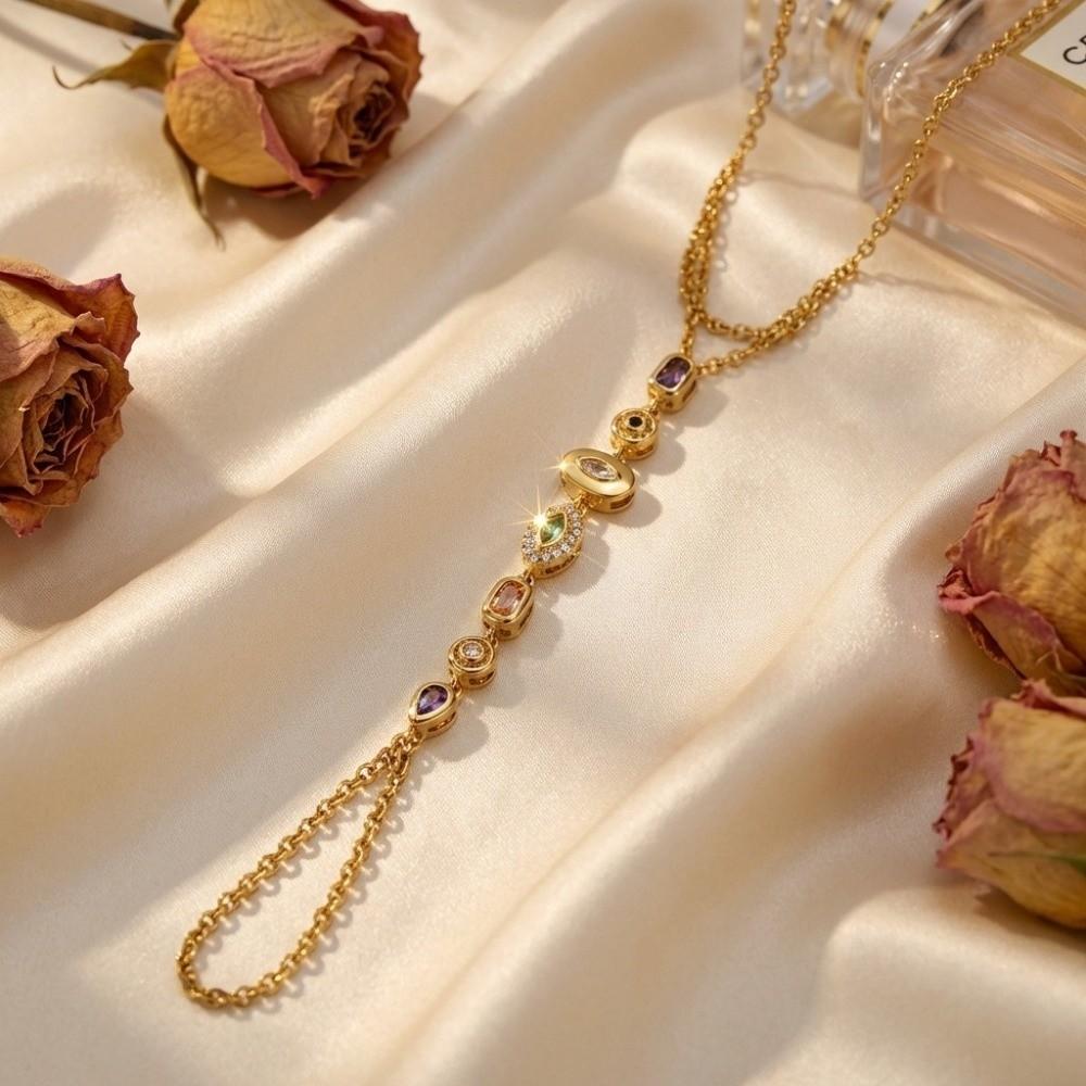 Vintage Hand Chain Bracelet Water Drop Shape Finger Connect Bracelet for Women