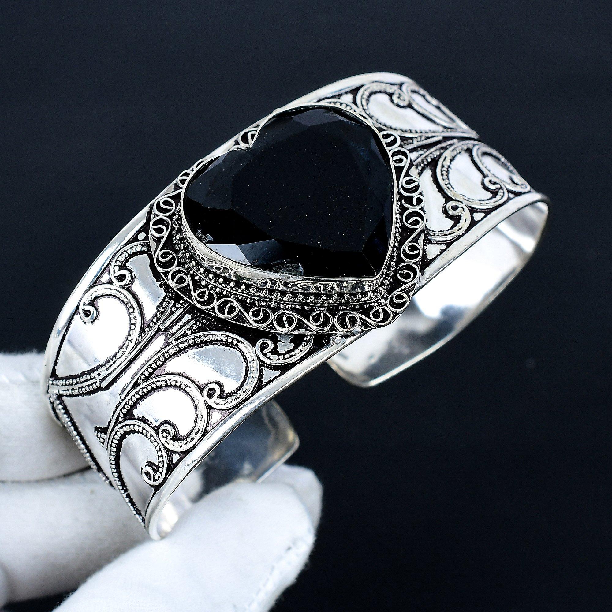 Браслет-сердце из черного шпинели, Регулируемый браслет-бангл, Украшения из стерлингового серебра 925 пробы, Подарок на помолвку, Браслет из черного шпинели Подарок на Новый год Adjustable чёрный