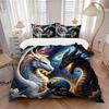 3pcs Two Dragons One Earth Printed Duvet Cover Set (1 * Cover+2 * Pillowcase, Without Core), Suitable for Home Bedroom, Guest Room, Dormitory Dec