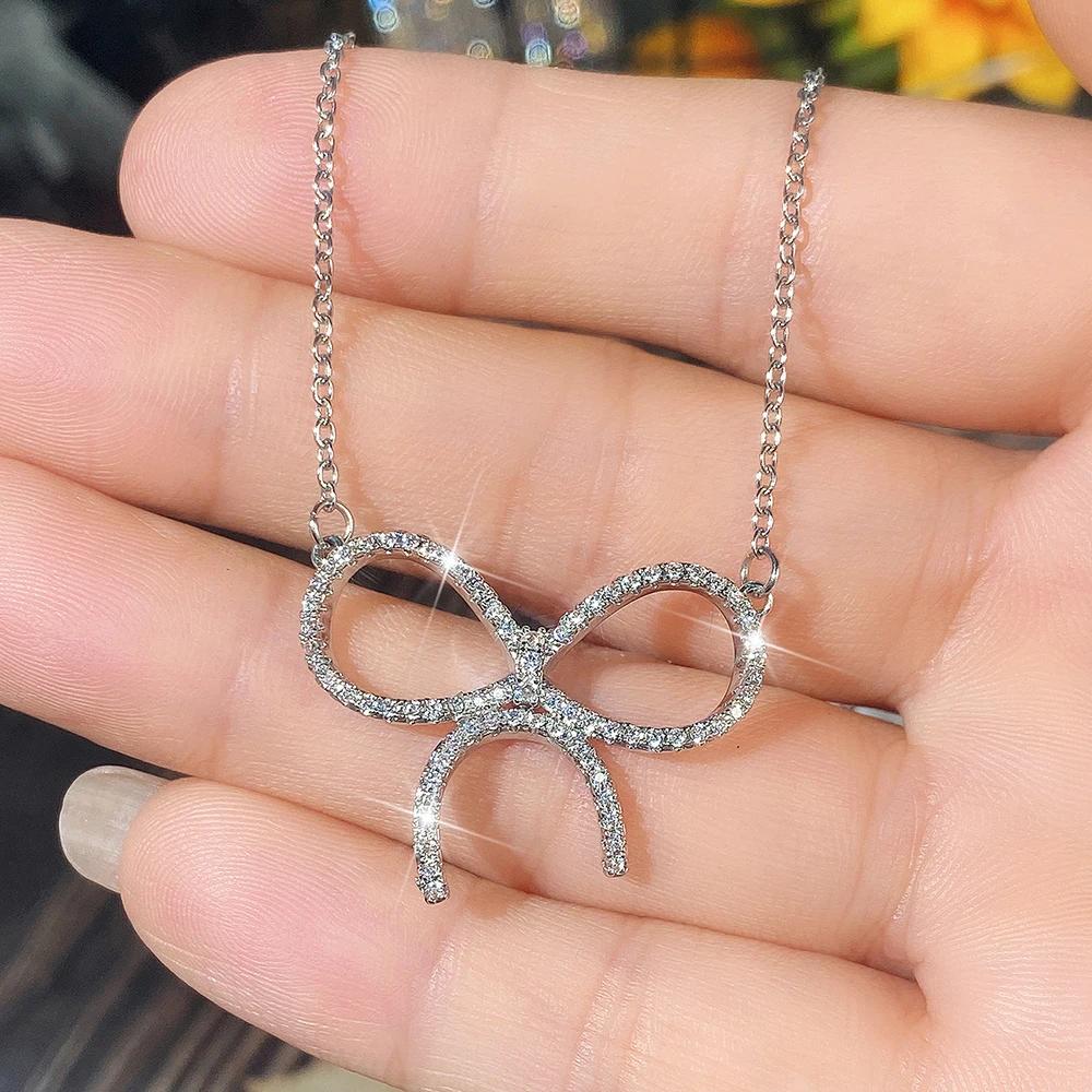 

CAOSHI Exquisite Bow-Shaped Women s Necklace Versatile Silver Color Accessories for Daily Life Modern Engagement Party Jewelry 45cm