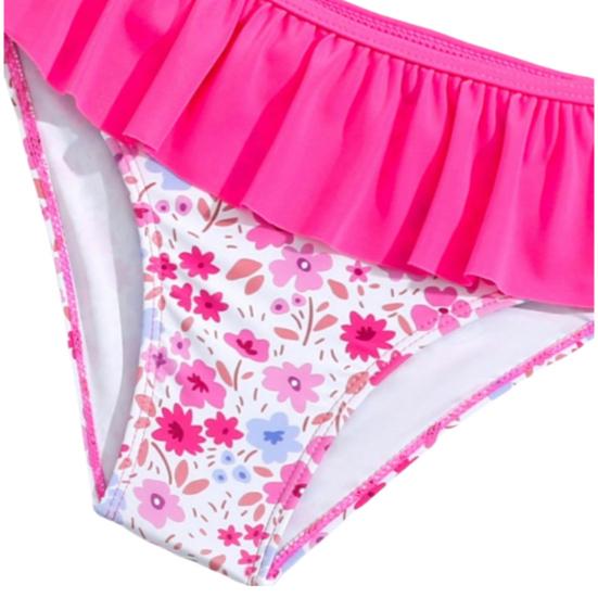 Jenter Solbeskyttende Badedraktsett Todelt Rash Guard Langermet Badebukse Tankini med Bikinibunn Blomstertrykk Barn Strandklær