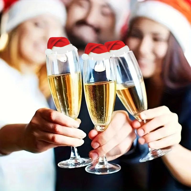 30pcs Christmas Cup Card Wine Glass Santa Hat Decoration Cards Champagne Glass Paper Labels New Year Dinner Table Ornaments