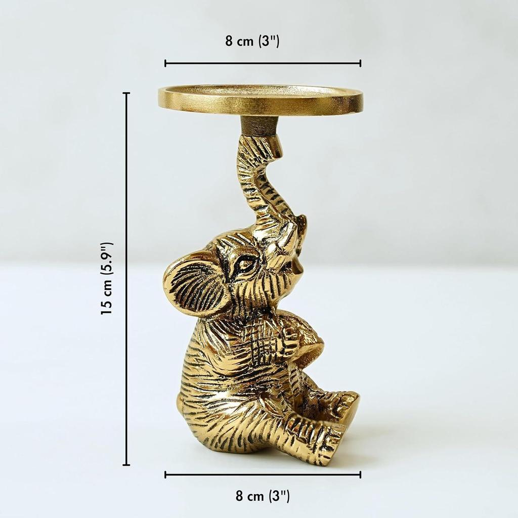 Aluminium Elephant Pillar Candle Holder Statue for Home Decor | Tabletop Showpiece for New Home Diwali Ganpati Decoration