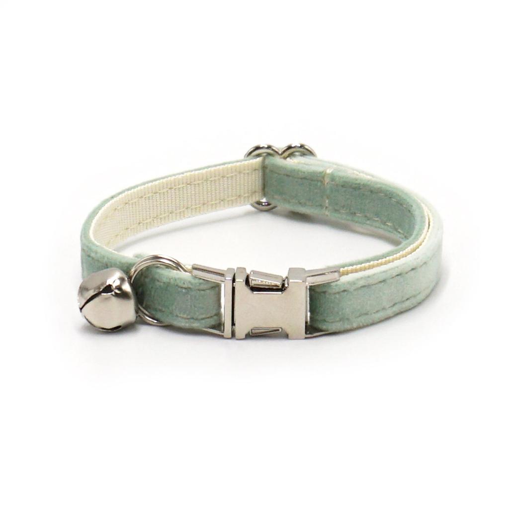 Adjustable White Tea Velvet Cat Collar with Bell - Cute & Comfy Pet Collar