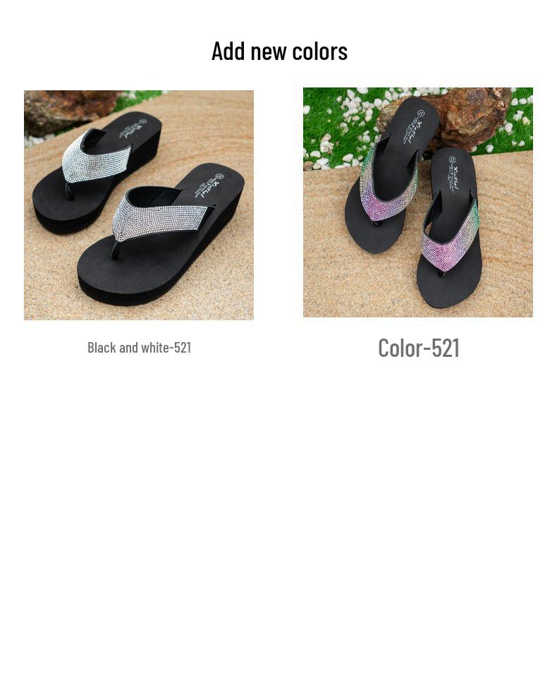 Women's Rhinestone Slide Sandals - Fashionable Summer Wedge Flip-Flops for Outdoor and Beach Wear