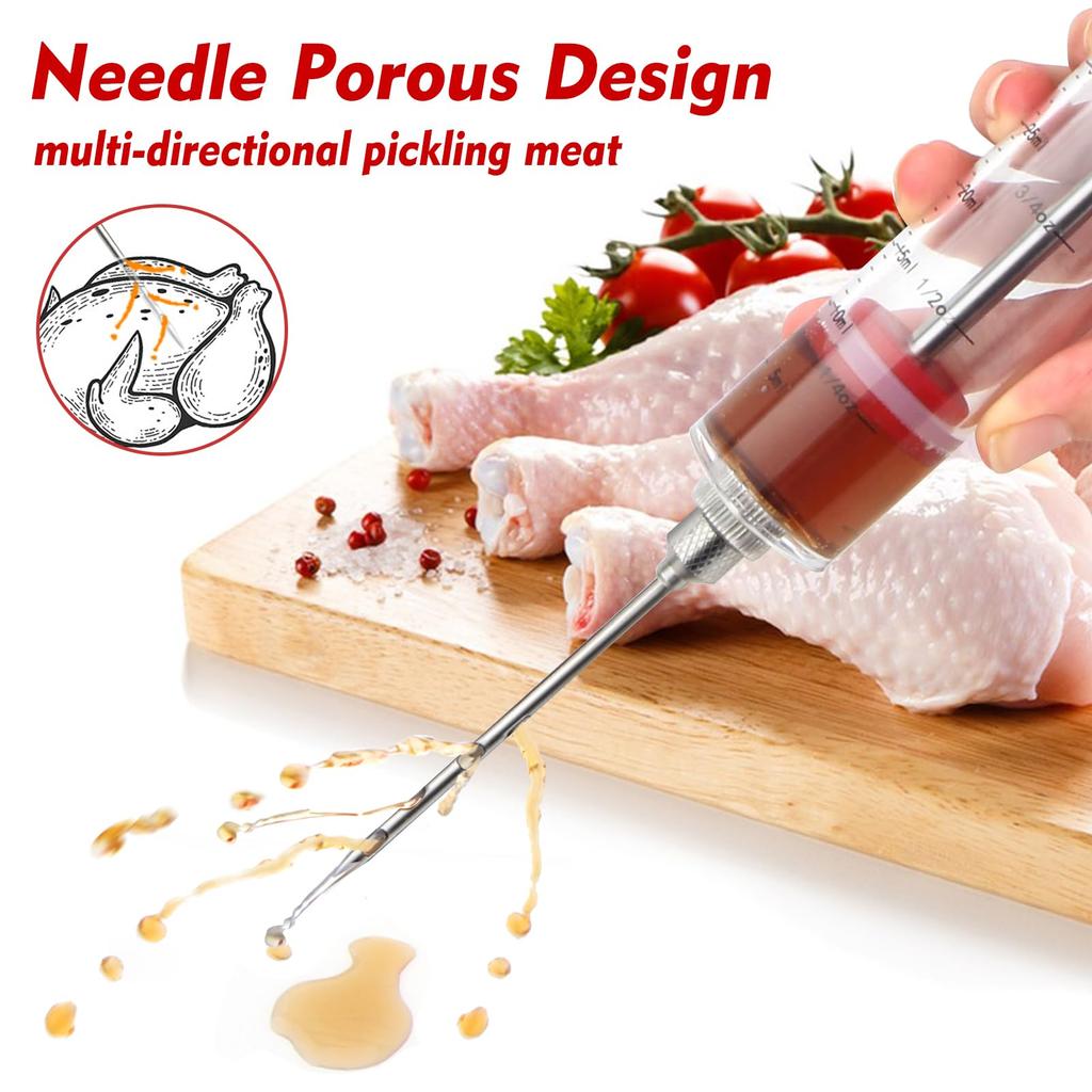 Marinade Injector Syringe with Screw-on Meat Needle Premium Portable Turkey Injector kit for Smoker Marinades Injector for Meats