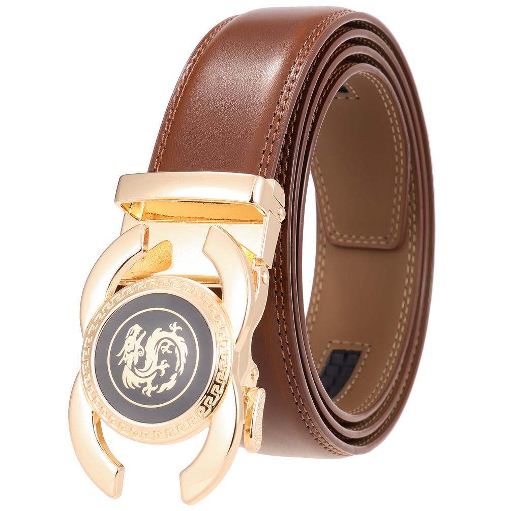 1Pcs Fashion Trend Men'S Automatic Buckle, Versatile Alloy Buckle Belt, Two-Layer Cowhide Belt Ly36-33539-1
