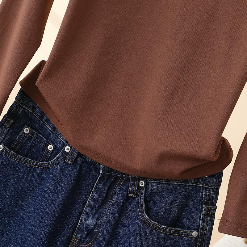Women's Long Sleeve Slimming Cotton Base Layer Top - Spring/Autumn Fashionable Versatile Round Neck T-shirt, 2025 New Arrival