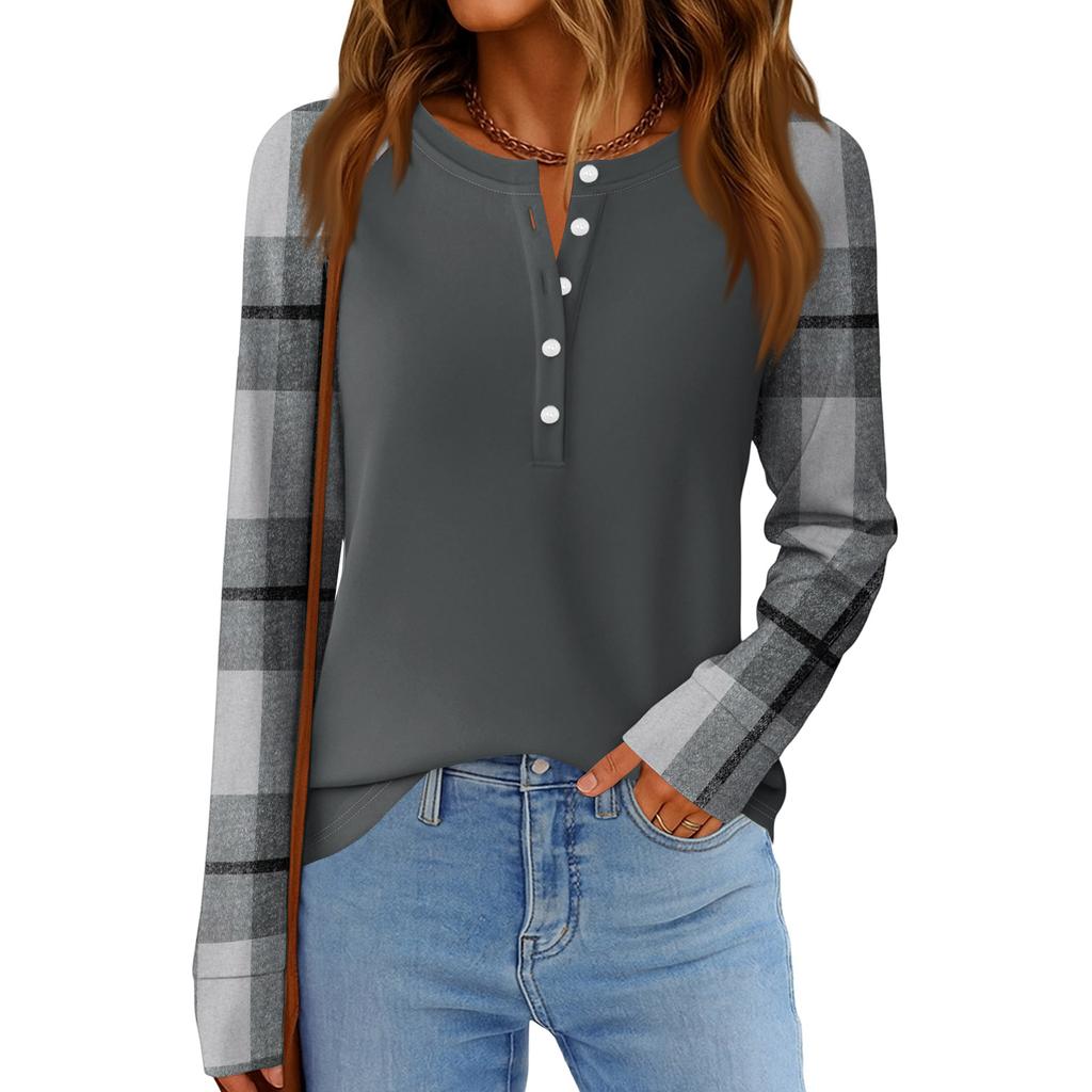 Moda Damska Luźna Bluzka z Długim Rękawem i Okrągłym Dekoltem