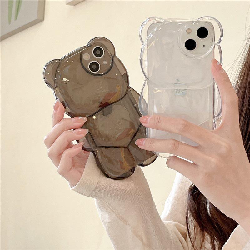 3D Cartoon Little Bear Transparent Phone Case for iPhone 11/12/13/14/15/16/17 PRO MAX