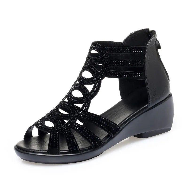 Soft Leather Roman Sandals for Women with Soft Soles, Mom's Shoes for Wearing As Outerwear, Women's Sandals with Wedge Heels, Women's Shoes