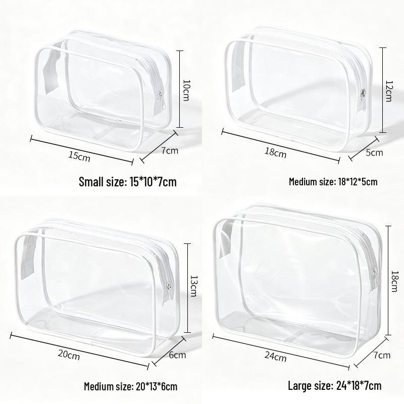 Set of Four Large PVC Toiletry Bags - Transparent, Waterproof, Dustproof, Zippered.