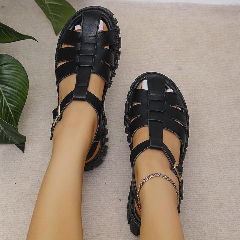 Lucyever Sandali Piattaforma a Punta Chiusa Roma per Donna Cinturino con Fibbia Sandali a Fondo Spesso Donna Estivi Scarpe Studente in Ecopelle