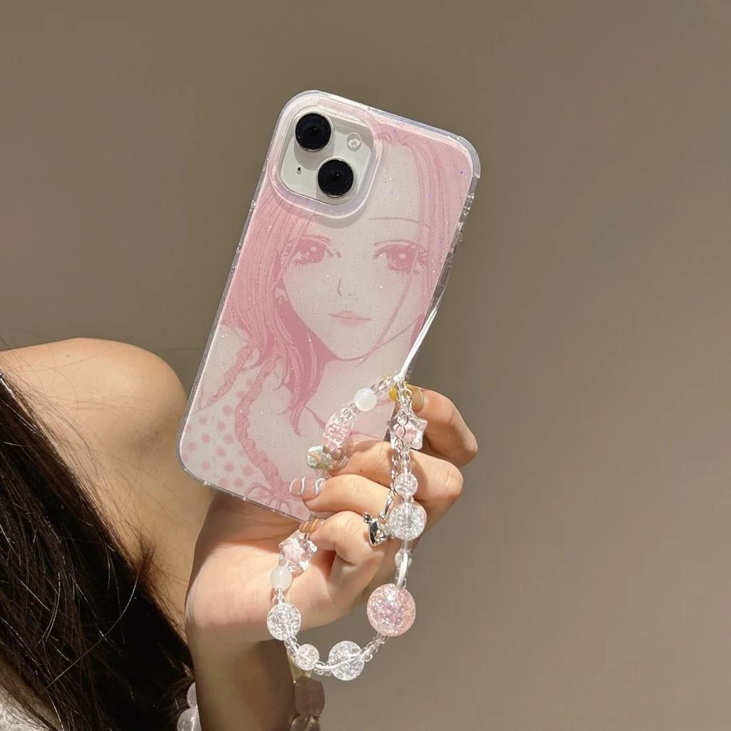 Anime Girl Pink NANA Phone Case for iPhone 17 16e 16 15 14 13 12 11 Pro Max X Xs XR XSMax 8 7 6s Air Plus Feather Texture Cover