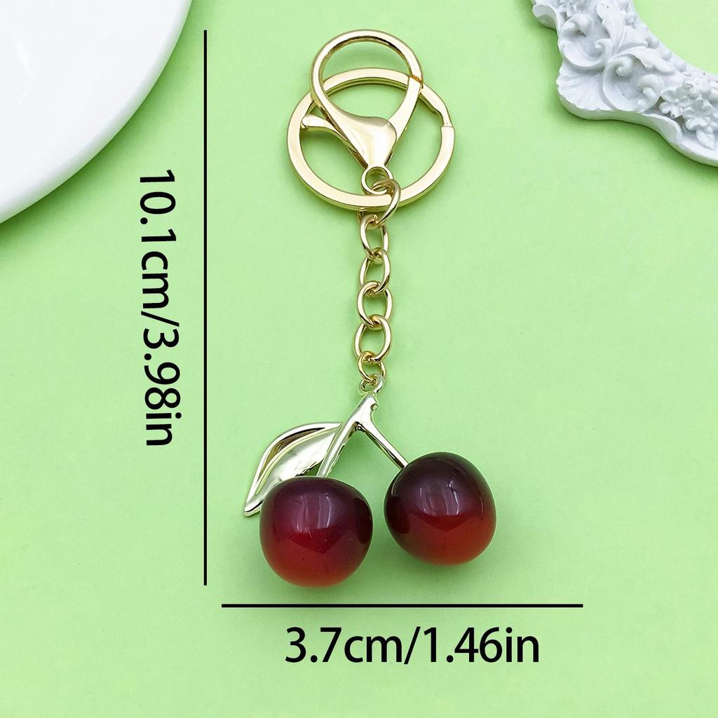 Red Cherry Pearl Resin Keychain Pendant