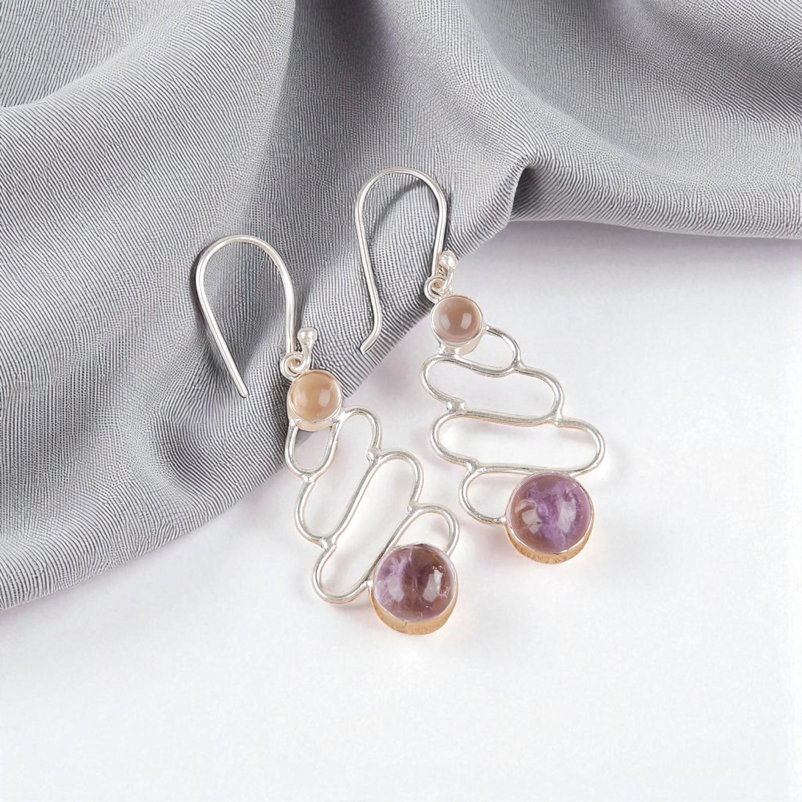 

Редкий камень Аметрин 925 стерлинговое серебро Ювелирные изделия Ручной работы женские серьги 2.13 EE-84-22