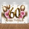 60 Years Old Backdrop Supplies Gold Pink Balloons Glitter Background Banner 60th Birthday Party Decorations Photography Props