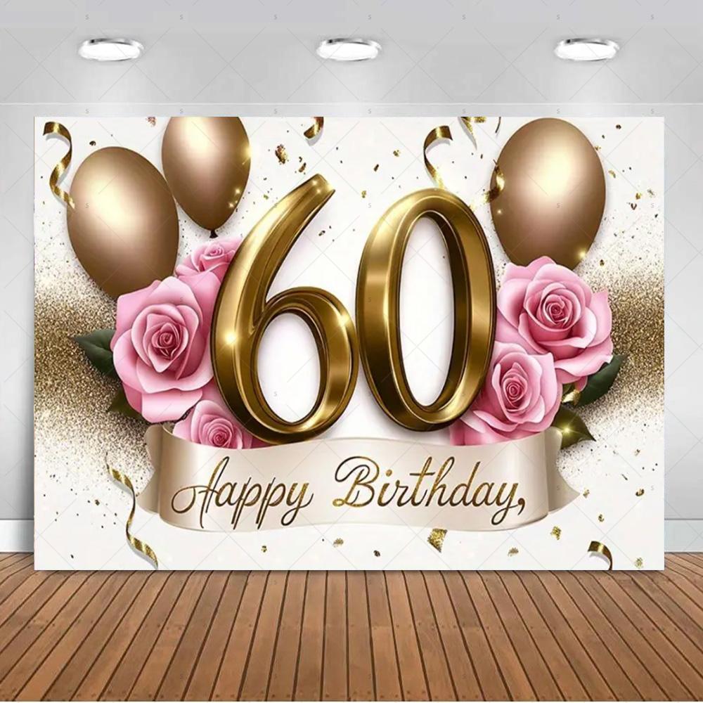 60. Dzimšanas Dienas Fona Piederumi Zelta