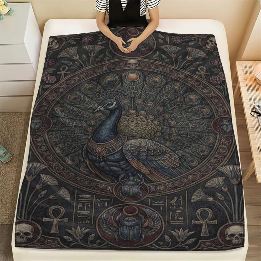 1Pc Peacock Print Flannel Blanket, High quality Comfortable for All Seasons, Home Decor, Warmth and Comfort, Perfect for Christmas Gifts W118