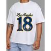 Los Angeles 18 Panorama města Tričko Bílé Text Los Angeles a číslo 18 se siluetami budov Urban Streetwear Ležérní oblečení pro muže a ženy