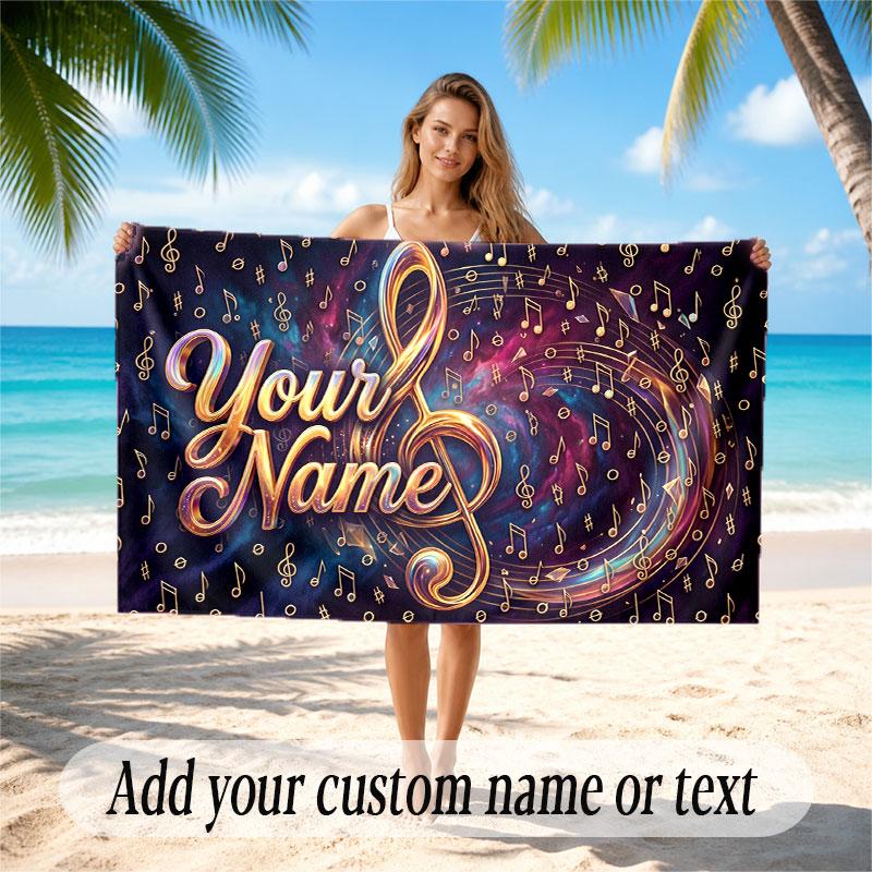 Music General Theme Beach Towel Personalized Custom Name & Text Soft Quick Dry Beach Towel for Swimming Travel