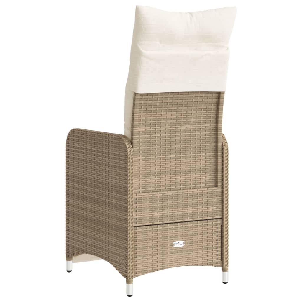Garden Recliner with Cushions Adjustable Beige Poly Rattan