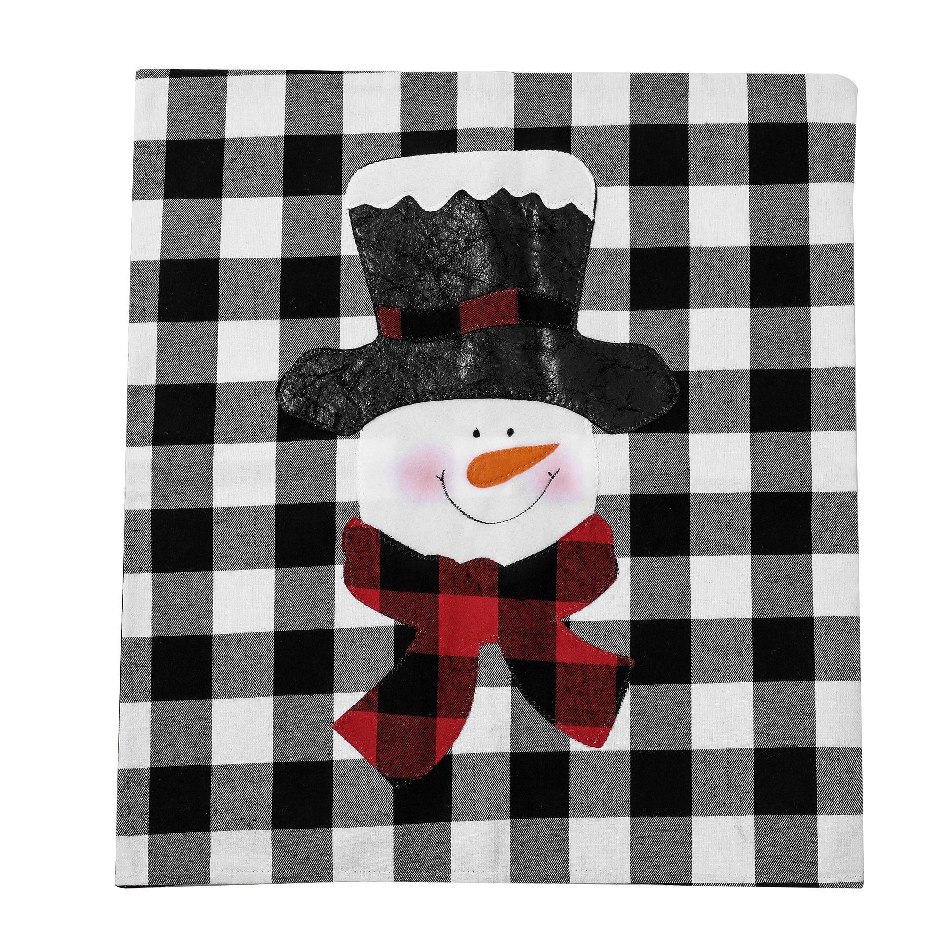 Christmas Red Black Plaid Snowman Chair Cover for Home & Restaurant Decor