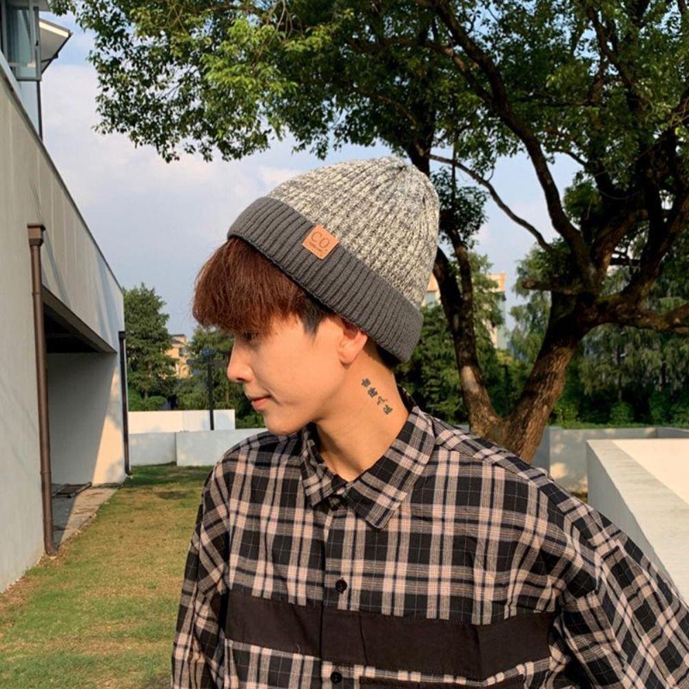 Add Fur Lined Plush Knitted Hat Windproof Warm Beanie Cap Korean Winter Knitted Hats  Men Women