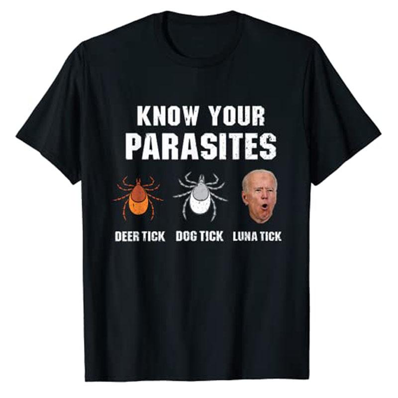 Know Your Parasites Funny Joe Biden TShirt Sarcastic Sayings Quote Jokes Graphic Tee Tops Unisex Clothing Campaign Street Outfit