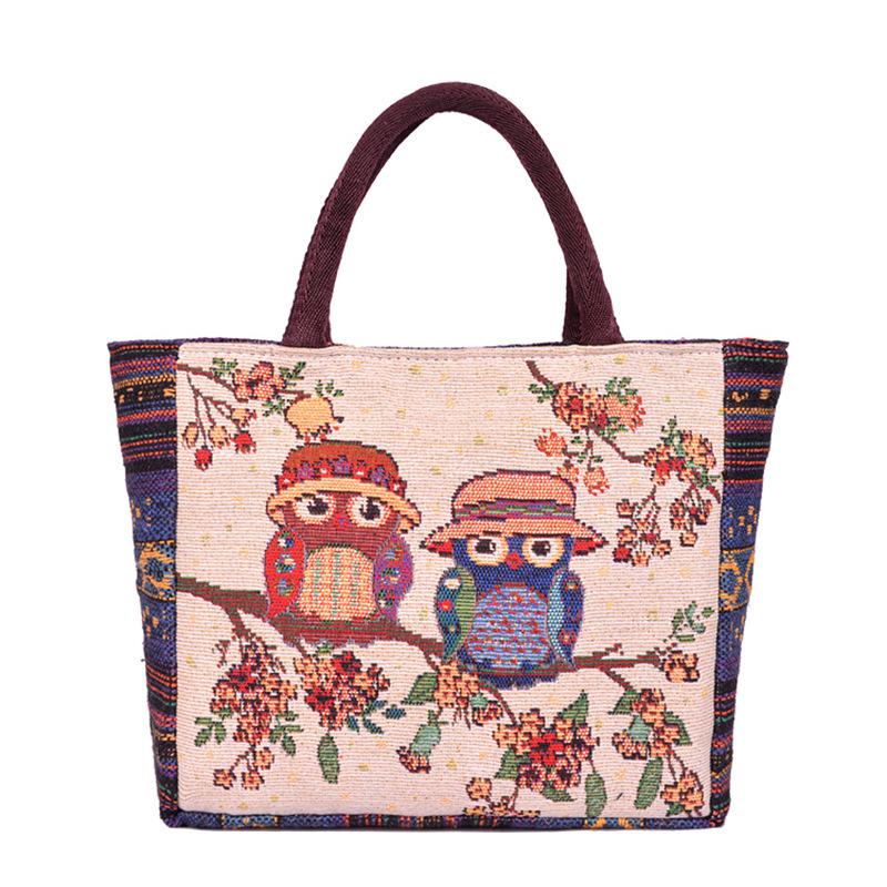 Festival handbag bag women's linen canvas double-sided retro embroidery hand carry small cloth bag batch literary and versatile