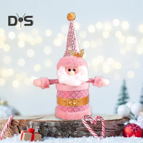 Christmas Candy Jar Christmas Plush Santa/Snowman/Elk Candy Holder Pink Candy Storage Box Fruit Packaging Jar for Home Decor
