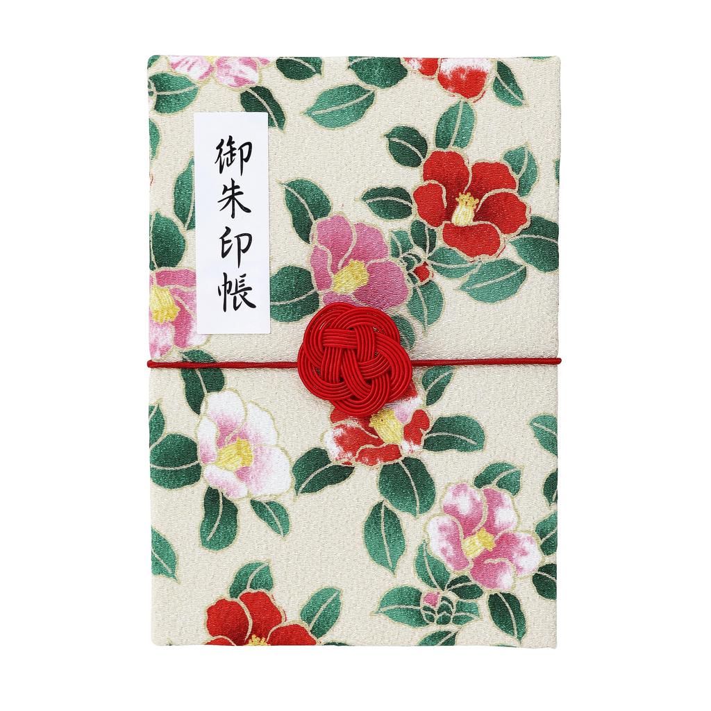 Cute Goshuincho Stamp with Mizuhiki Rubber Double Japanese Chirimen Temple Stamp Collection Book 16cm Camellia (Temple Book) Band, Page, Pattern,