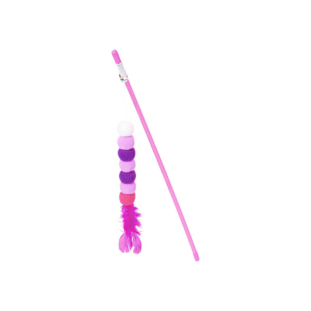 Interactive Caterpillar Cats Wand Toy With Bell & Feather, Elastic String Pom-Pom Teaser Stick For Indoor Cats