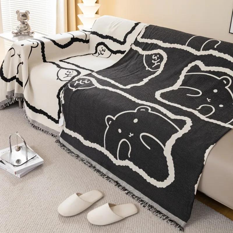 Cute Bear Chenille Jacquard Sofa Cover Cloth Integrated Towel Cartoon Backrest Universal Blanket Dust Cover Thickened Cushionmat