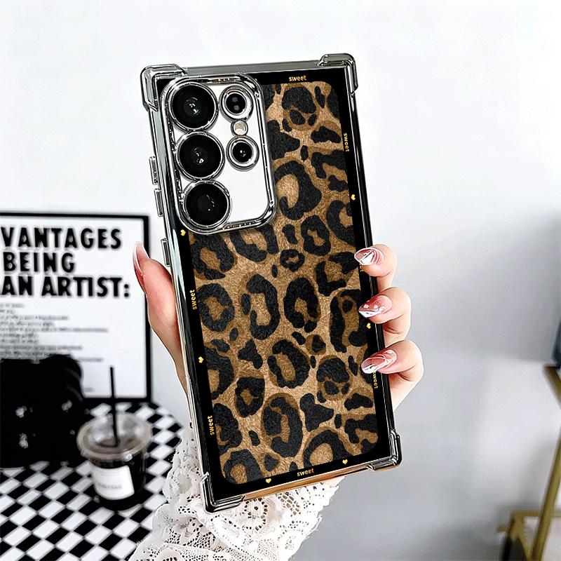 Fashion Sweet Leopard Print Plating Phone Case For Samsung Galaxy S24 S25 FE S26 Edge S23 Ultra S22 S21 Plus S20 Anti-Fall Airab